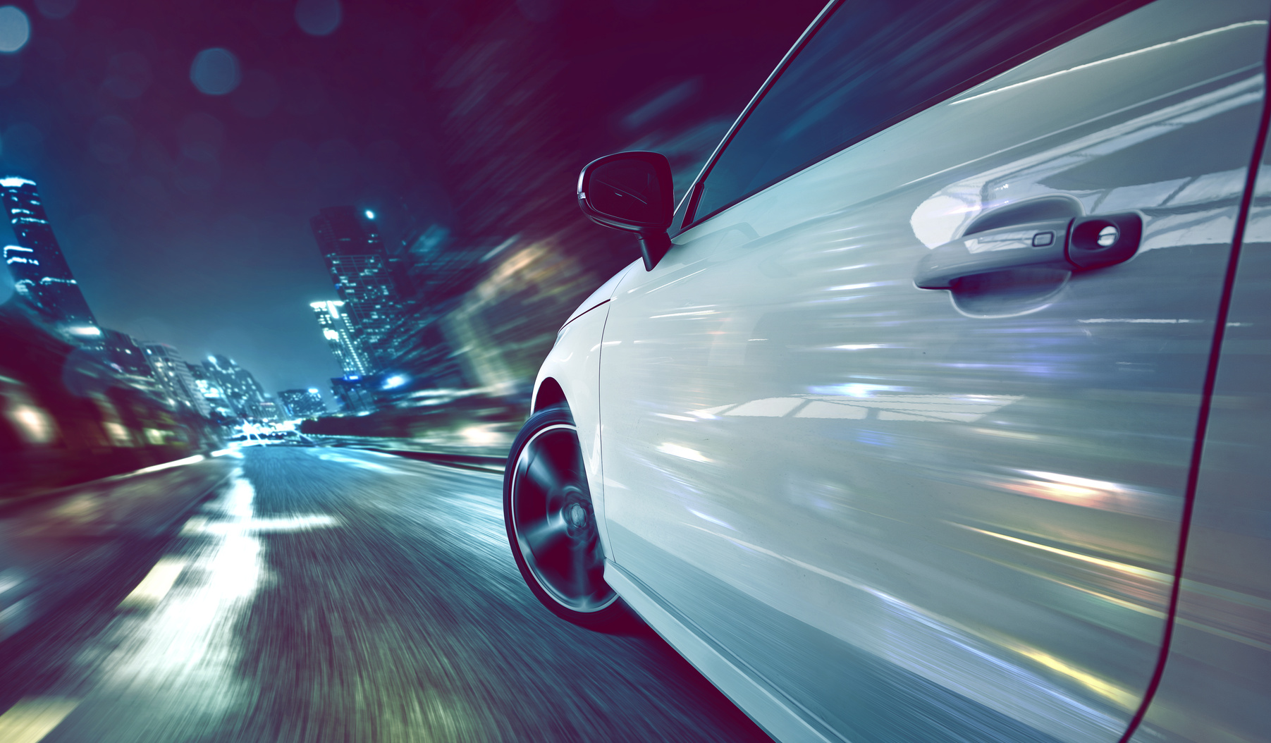 Sports car at night in the city